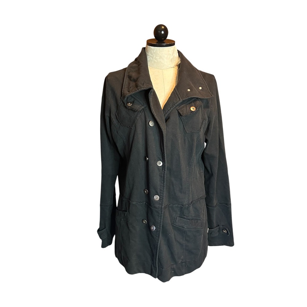 Self Esteem Y2K Black Utility Knit Jacket Button Front Military Style Coat Sz XL